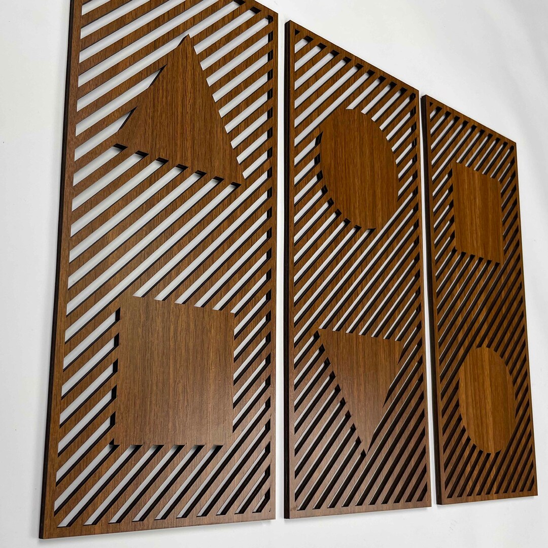 Geometric Wood Wall Art Modern Wood Wall Decor Over the Bed 3 - Etsy