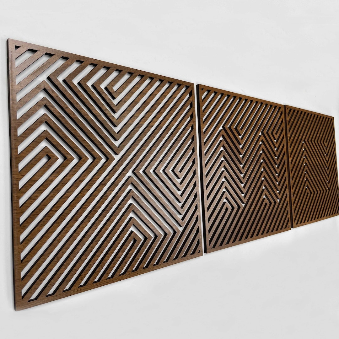Wood Geometric Wall Art Large 3D Optical Illusion Wooden Wall Etsy