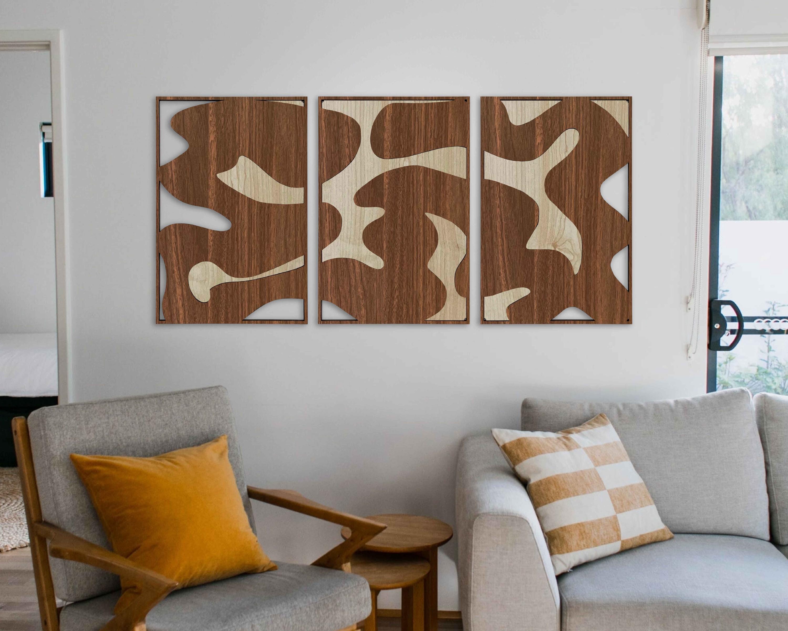 Japanese Style Abstract Wood Wall Art, Organic Wooden Wall Panels