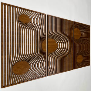 Modern Wood Wall Art with Optical Illusion, Oversized Mid Century Wave Wall Panels, Abstract Gravity Wooden Decor, Boho Housewarming Gift 99