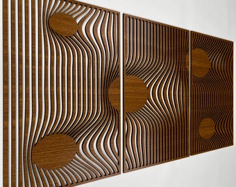 Modern Wood Wall Art with Optical Illusion, Oversized Mid Century Wave Wall Panels, Abstract Gravity Wooden Decor, Boho Housewarming Gift 99