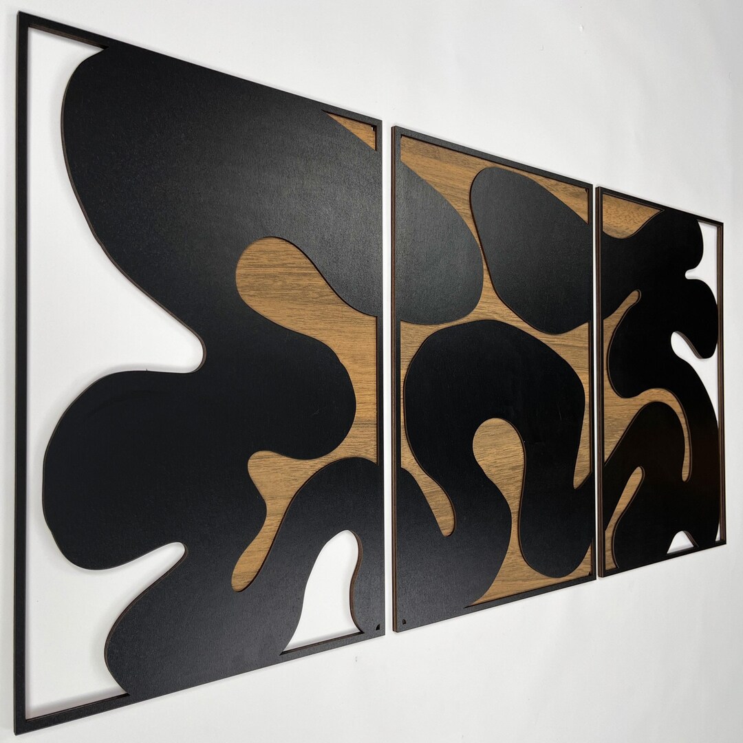 Modern Wood Wall Art Set of 3 With Abstract Texture, Neutral Wooden ...
