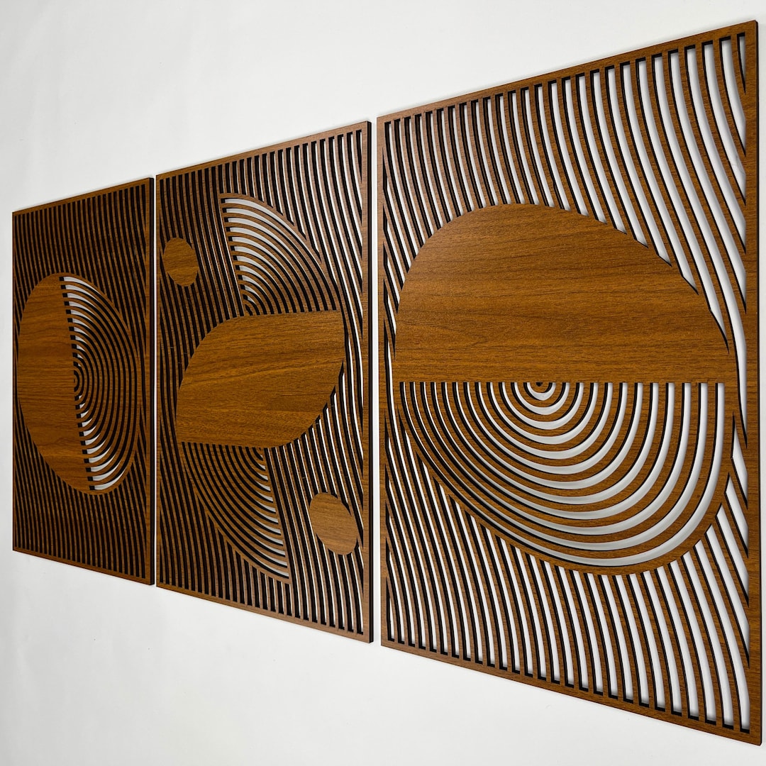 Modern Scandinavian Wood Wall Art Set of 3, Distorted Abstract Wooden ...