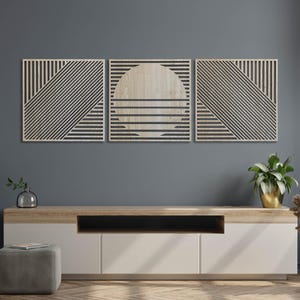 Arte de pared bohemio de estilo moderno de mediados de siglo, arte de pared de madera grande para interiores bohemios modernos, arte de pared de madera hecho a mano, decoración de pared de madera bohemia n.º 57