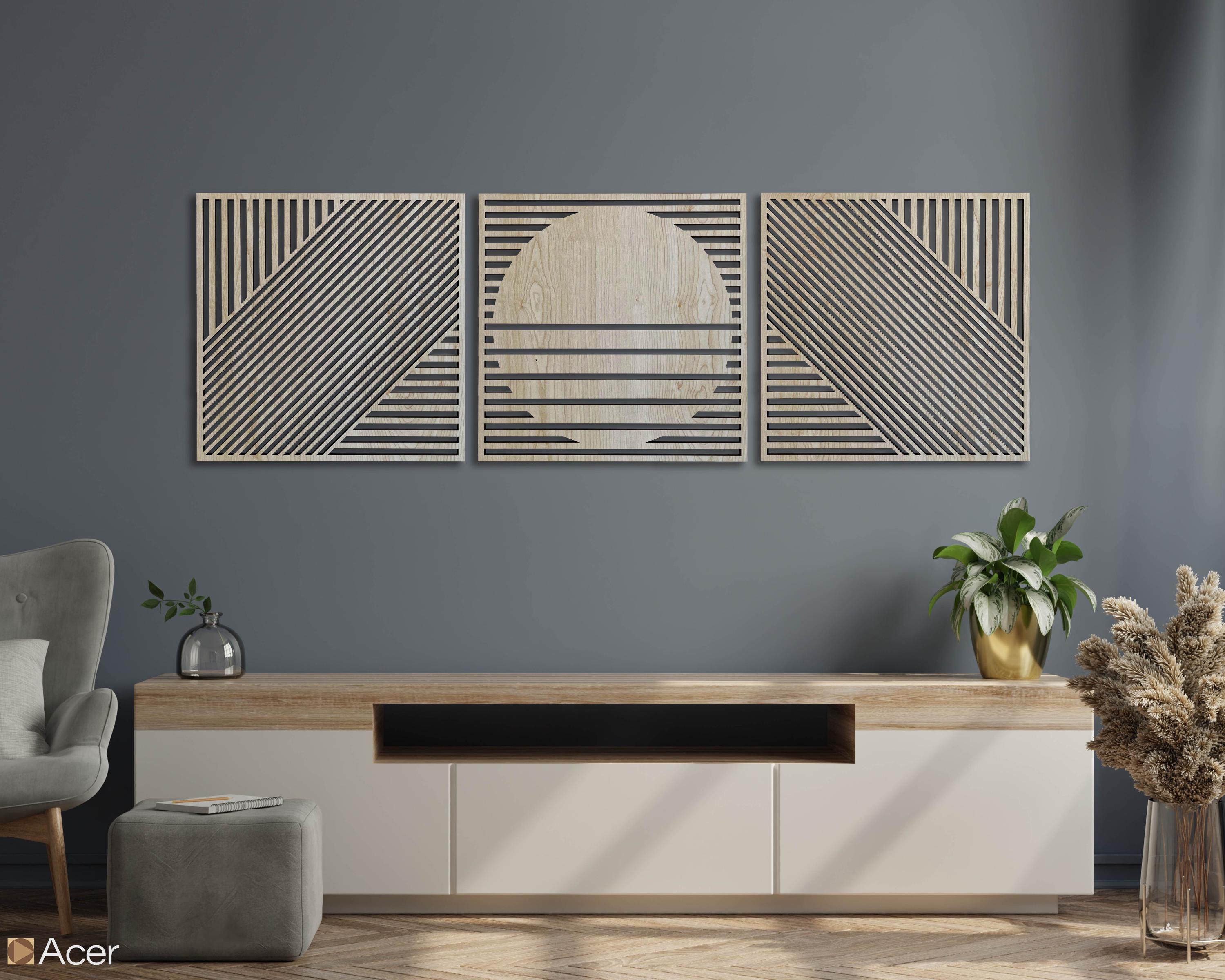 Boho Wall Art Mid Century Modern Style, Large Wood Wall Art for Modern ...