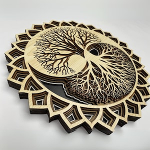 Wood Tree of Life Wall Art Decor, Ying Yang and Tree of Life Large Wooden Wall Art, Round Tree of Life Wood Wall Decor