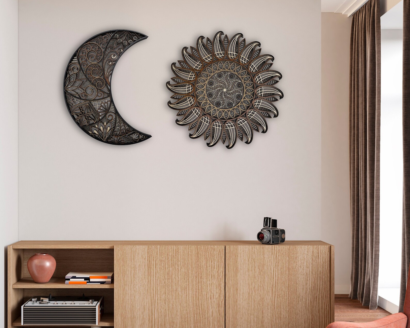 Sun and Moon Wood Wall Art Decor 3D Sun and Moon Mandala Wall - Etsy