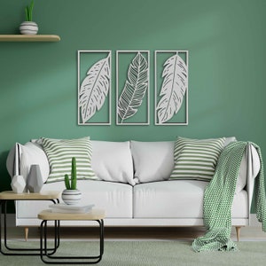 Tropical Leaves Wood Wall Art, 3 Panel Wood Wall Decor Over the Bed, Wooden Plant Artwork for Walls, Handmade Living Room Wall Art Gift 28 image 10