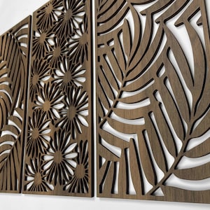 Leaves and Flowers Wood Wall Art, Botanical Wooden Wall Decor Over the Bed, Tropical Wood Wall Decor for Living Room, Mothers Day Gift