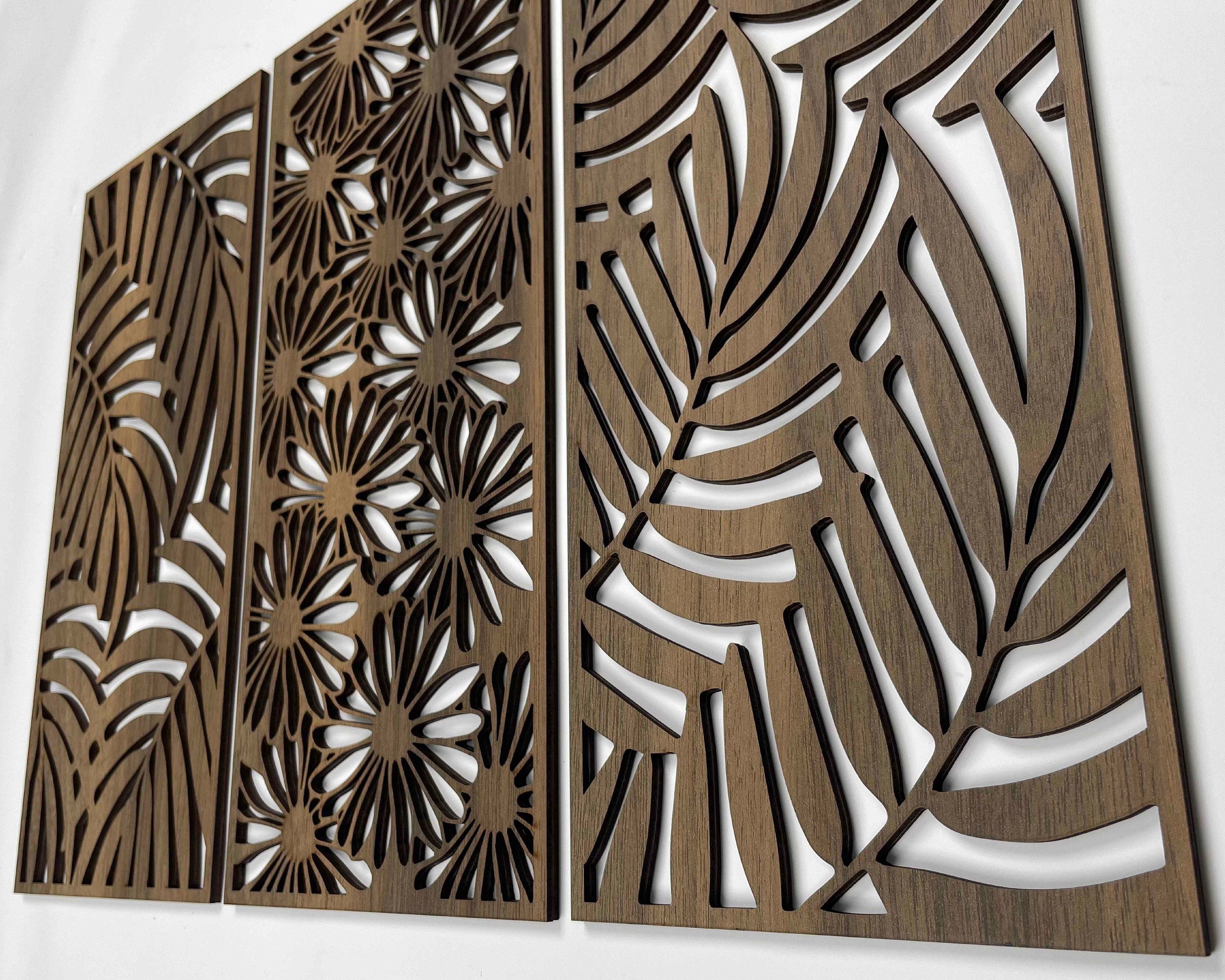 Acacia Wood Laser Cutout Wall Panel - Leaf