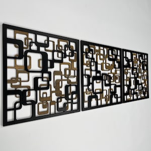 Decoratieve abstracte houten muurkunst, retro geometrische houten muurkunst, vintage geïnspireerde geruite houten wandpaneel, halverwege de eeuw modern huis cadeau #87
