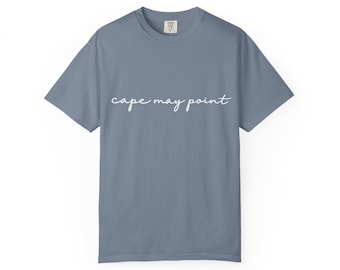Cursive Cape May Point T-Shirt | Coastal Town Typography Tee White Font