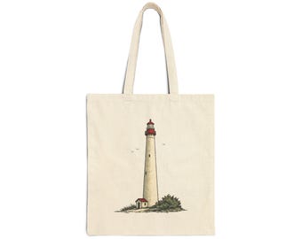 Cape May Lighthouse Tote Bag | Coastal Beach Illustration, Nautical