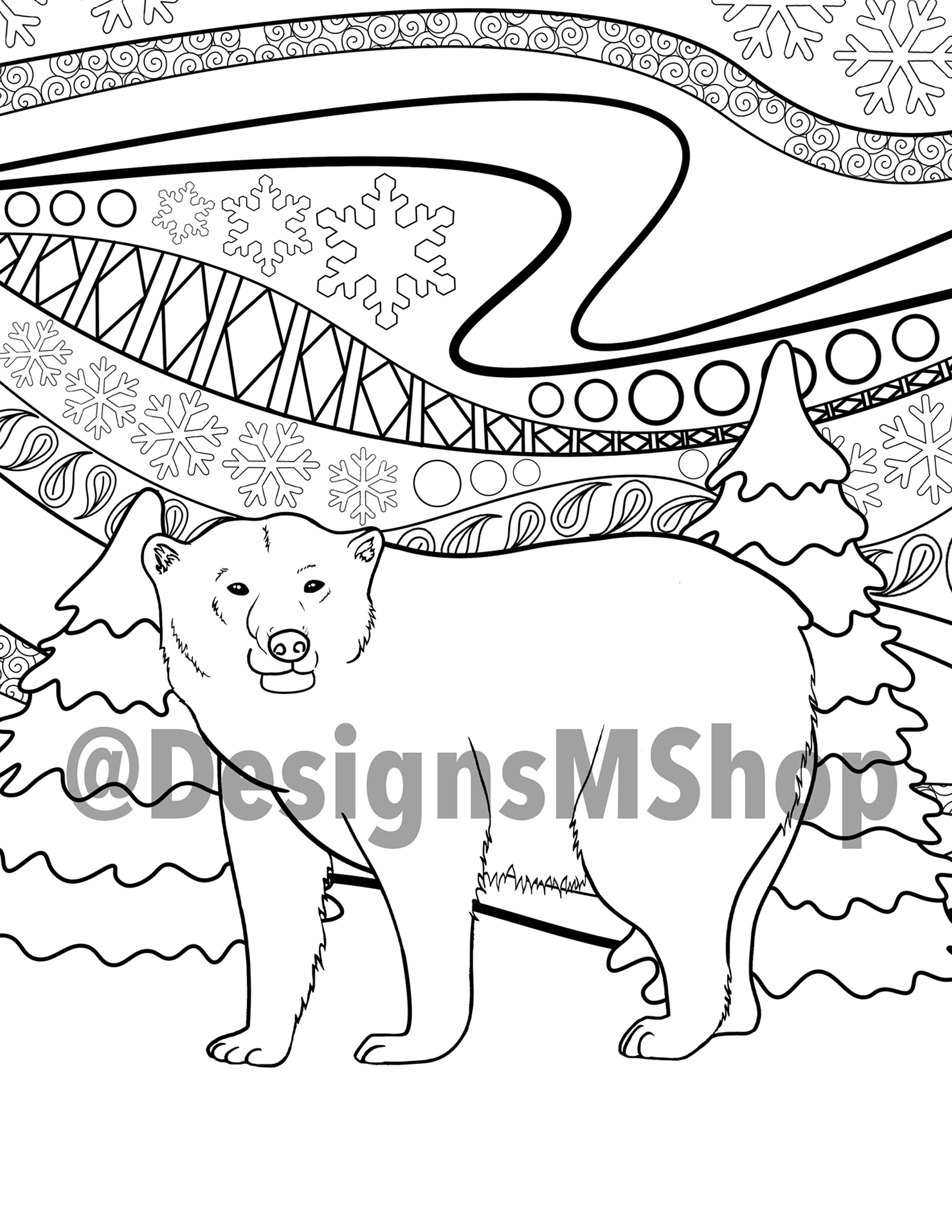 Polar Bear Printable Coloring Page - Etsy
