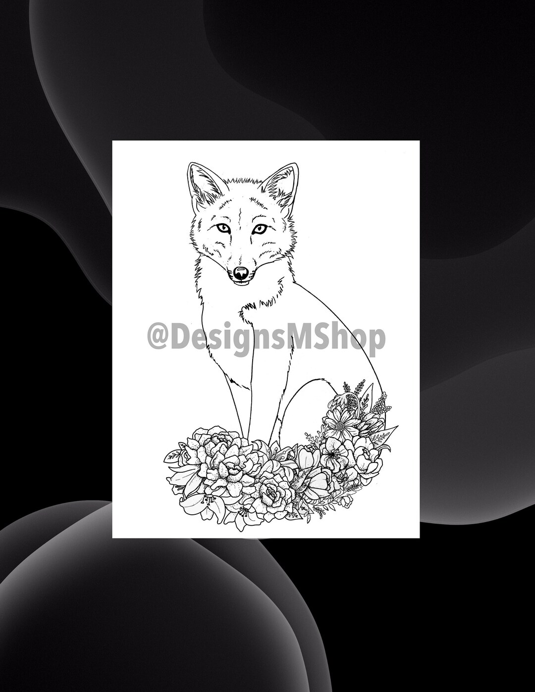 Fox and Flowers Coloring Page - Etsy