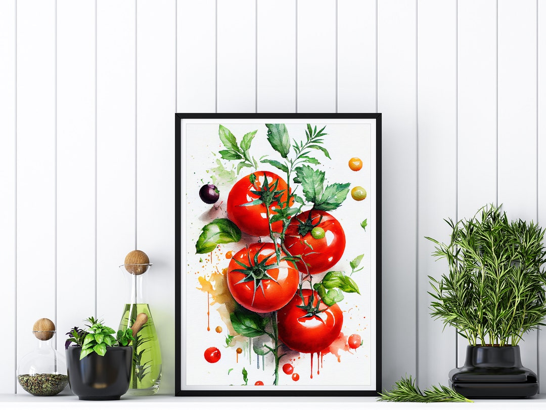 Tomatoes Wall Art for Kitchen Vegetables Painting Watercolor Art