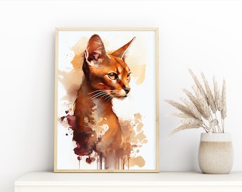 Abyssinian Cat Watercolour Art, Cats Digital Wall Art | PRINTABLE Digital Wall Art | Original Wall Art