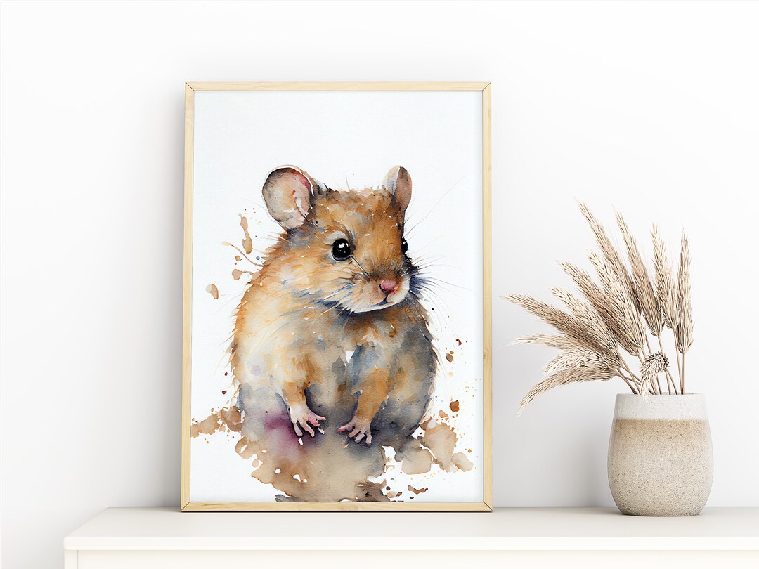 Field Mouse Watercolor Print, Mouse Digital Wall Art, AI Generated Art