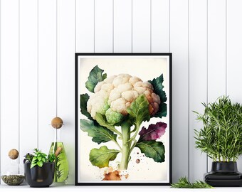 Kitchen Wall Decor Cauliflower Wall Art For Kitchen Painting Watercolor Art Cauliflower Original Wall Art For Kitchen
