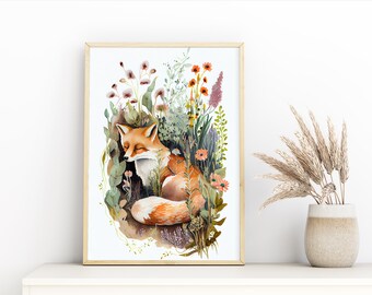 Fox Sleeping Painting Digital Art Wildlife Digital Wall Art PRINTABLE Digital Wall Art Original Wall Art Nursery Decor