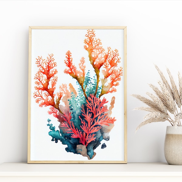 Coral Watercolor Print, Underwater Kingdom Wall Art, AI Generated Art | PRINTABLE Digital Wall Art | Original Wall Art | Home Decor