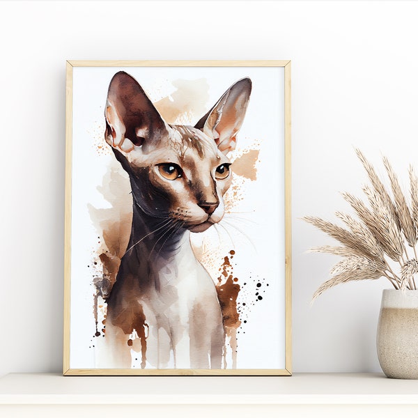 Peterbald Cat Watercolour Art, Cats Digital Wall Art | PRINTABLE Digital Wall Art | Original Wall Art