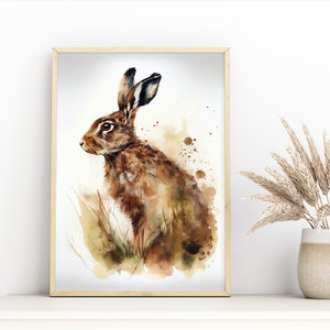 Field Hare Watercolor Print 2, Rabbit Digital Wall Art, AI Generated Art | PRINTABLE Digital Wall Art | Original Wall Art | Home Decor