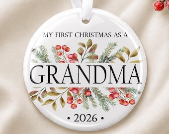 First Christmas Grandma Ornament, Personalized Ceramic Tree Decor