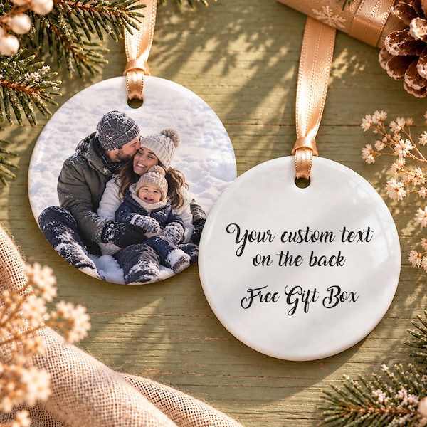 Custom photo ornament both sides, Christmas photo ornament, personalized Christmas ornament front and back, tree decoration picture