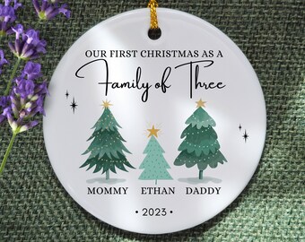 Family of 3 Ornament, First Christmas as a Family of Three Ornament. New Baby Christmas Ornament. Custom Family Keepsake. Family of 3 decor