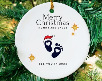Merry Christmas Mommy and Daddy See You in 2024 Christmas Ornament. Pregnancy Announcement Ornament. Mommy and Daddy to Be Ornament