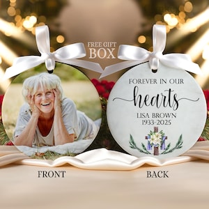 Forever in Our Hearts Photo Ornament, Remembrance Ornament, Personalized Memorial Christmas Ornament, Mom Memorial Christmas Ornament