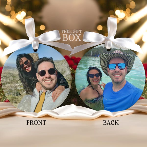 Personalized Photo Ornament Both Sides, Custom Christmas Picture Ceramic Ornament Front and Back, Xmas Tree Decoration with Images