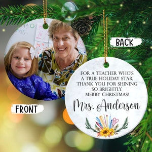 Teacher Ornament, Personalized Teacher Photo Ornament, Teacher Appreciation Christmas Gifts. Gifts for Teacher with Custom Photo