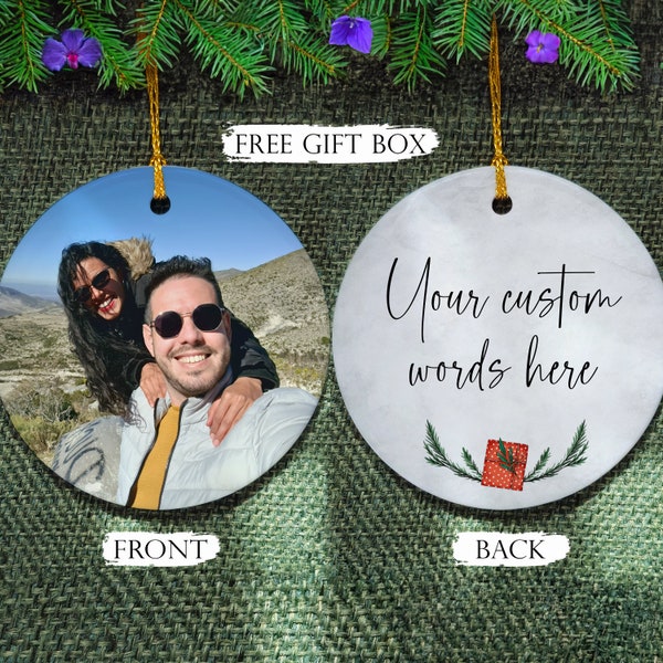 Personalized Christmas Ornaments front and back, Christmas ceramic photo ornament, custom Christmas ornament picture, tree decoration image