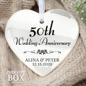 50th Anniversary Gift for Wife - 50th Wedding Anniversary Gift for Husband - Wedding Gift For Her, 50th Anniversary Ceramic Ornament