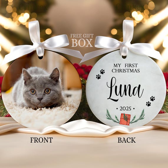 Custom Cat Photo Ornament, Personalized Pet Christmas Gift