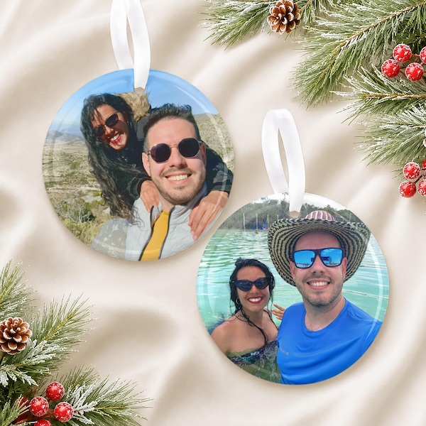 Personalized Photo Ornament Both Sides, Custom Christmas Picture Ceramic Ornament Front and Back, Xmas Tree Decoration with Images