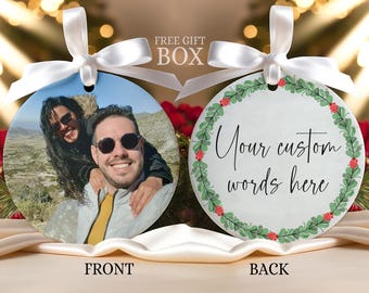 Custom photo ornament both sides, Christmas photo ornament, personalized Christmas ornament front and back, tree decoration picture