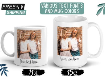 Photo mug custom, custom text or photo coffee mug, personalized cup on both sides with picture and custom text. Custom photo mug 15oz