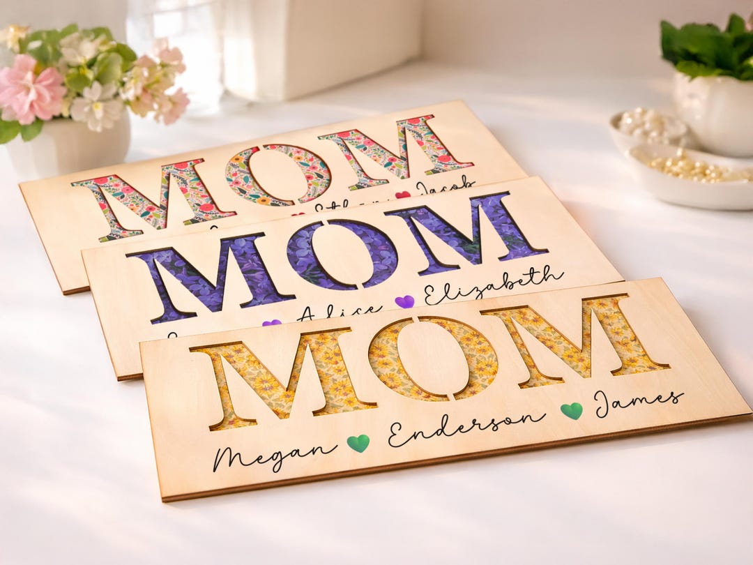 Personalized Mom Wooden Sign With Kids’ Names, Floral Mother’s Day Gift ...