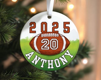 Personalized Football Christmas Ornament: Custom Name & Number. American Football Gifts for Grandson