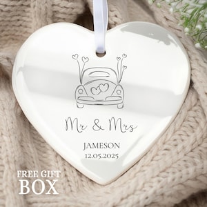 Personalized Just Married Car Ornament - Custom Wedding Keepsake - Newlywed Gift - Bride & Groom Decoration - Romantic Anniversary Gift