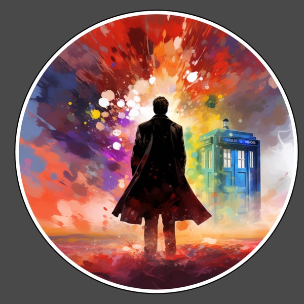 Doctor Who inspired art - the next journey with Tardis Sticker, Laptop sticker, laptop decal, funny, water bottle hydroflask, gift ideas