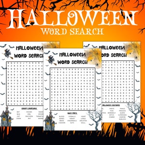 Word Search Halloween, Printable Halloween Game, Word Scramble