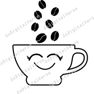 Filiżanka do kawy - natychmiastowe pobieranie cyfrowe, SVG, PNG i PDF Cricut, urocze logo kultowe