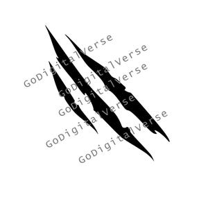 Può includere: Grafica in bianco e nero di segni di artigli, una rappresentazione stilizzata di un graffio o di uno strappo. L'immagine è un'illustrazione digitale.