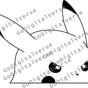 May include: A black and white line art illustration of a cartoon character's face, featuring large ears with black tips, a grumpy expression, and black dots on the cheeks. The text "GoDigitalVerse" is watermarked across the image.