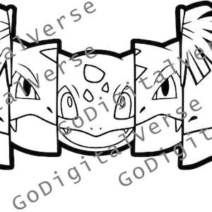 May include: Black and white graphic of five stylized cartoon faces. The faces are segmented and appear to be a character from a popular animated series. The image has a bold outline and a minimalist design.