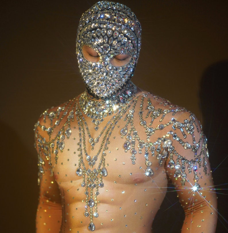 Sexy Men Hot Costume Bodysuit & Crystal Face Rhinestones Etsy UK